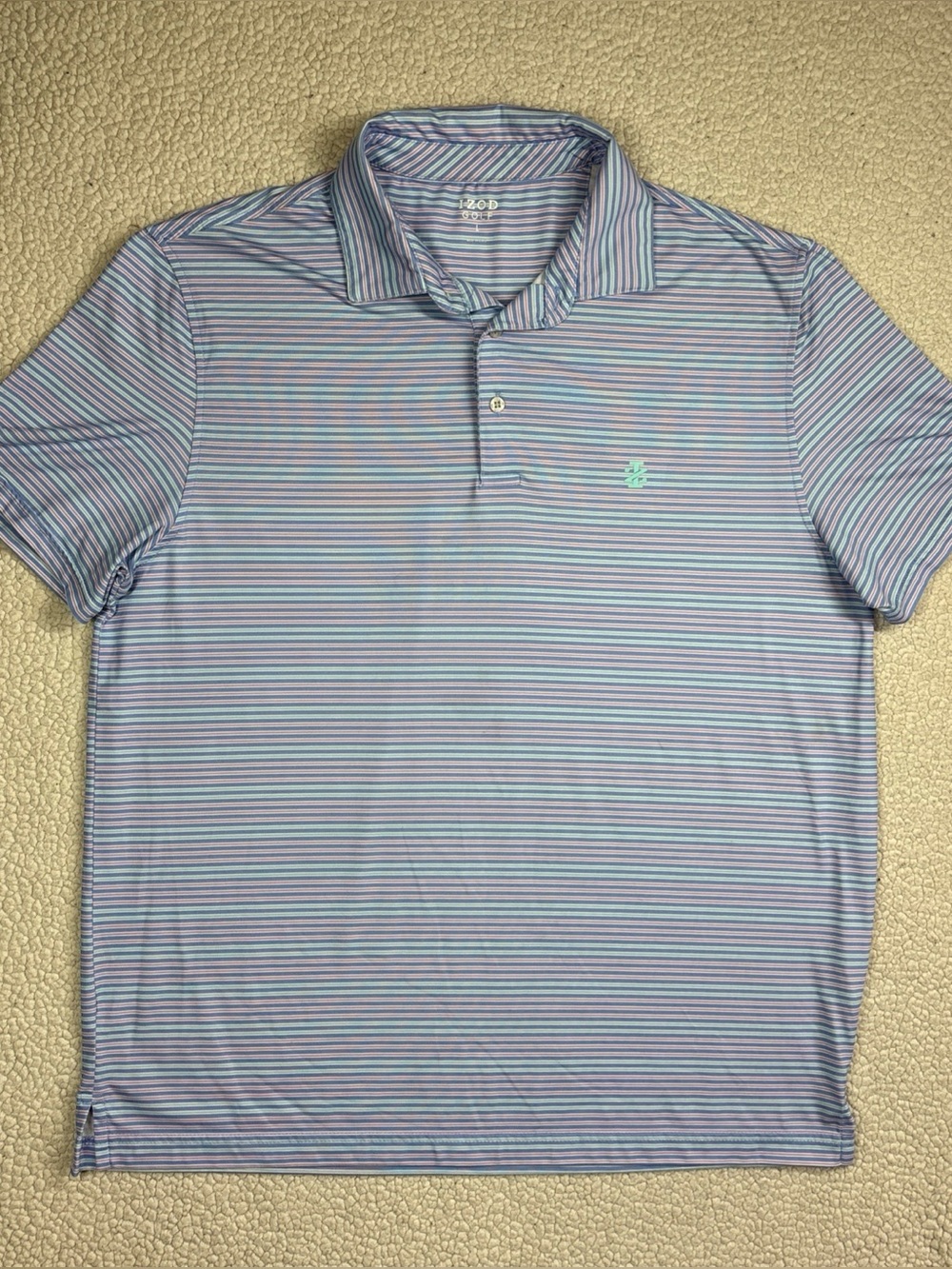 IZOD Golf Men’s Performance Light Blue Stripe Polo Short Sleeve Size Large Shirt